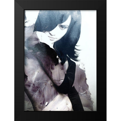 Flow Black Modern Wood Framed Art Print by Design Fabrikken