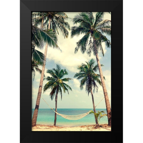 Palm Sky 3 Black Modern Wood Framed Art Print by Design Fabrikken