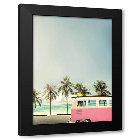 Surf Bus Pink Black Modern Wood Framed Art Print by Design Fabrikken