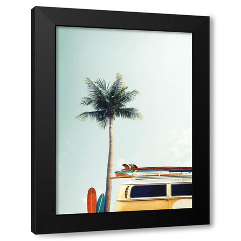 Surf Bus Yellow Black Modern Wood Framed Art Print with Double Matting by Design Fabrikken