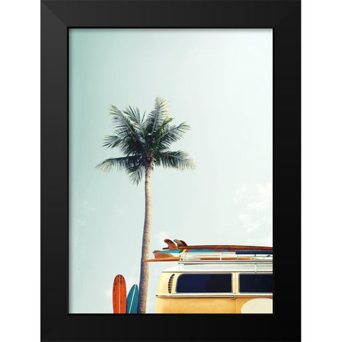 Surf Bus Yellow Black Modern Wood Framed Art Print by Design Fabrikken