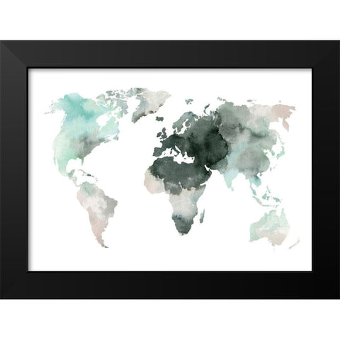 Water World Black Modern Wood Framed Art Print by Design Fabrikken