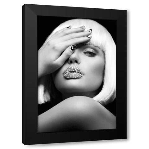 Diamond Lips BW Black Modern Wood Framed Art Print by Design Fabrikken