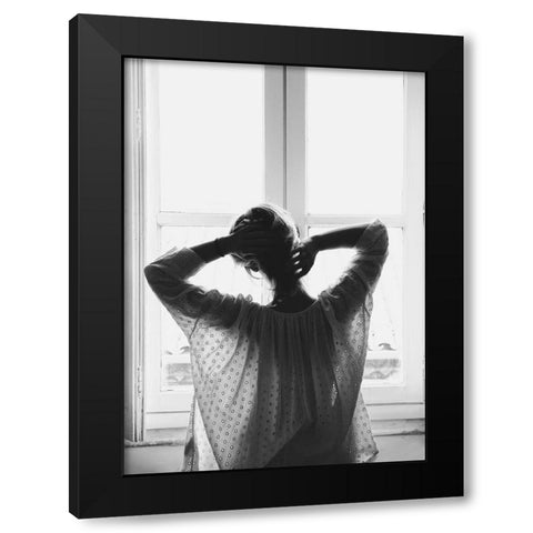 Good Morning Black Modern Wood Framed Art Print by Design Fabrikken