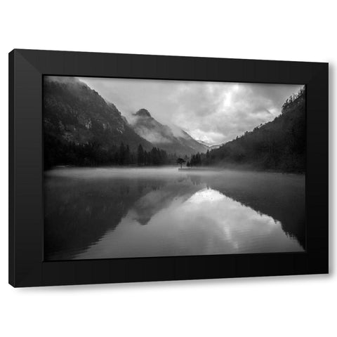 Mountain Lake Black Modern Wood Framed Art Print by Design Fabrikken