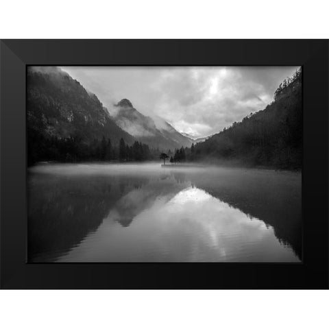 Mountain Lake Black Modern Wood Framed Art Print by Design Fabrikken