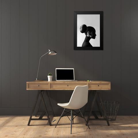 Neck Up Black Modern Wood Framed Art Print by Design Fabrikken