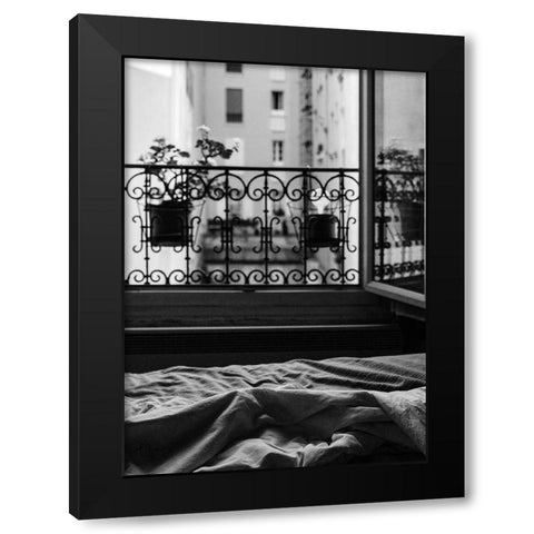 Balcony Black Modern Wood Framed Art Print by Design Fabrikken