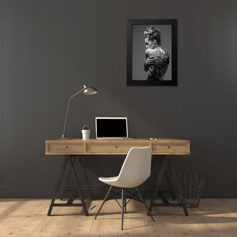 Jungle Fashion 1 Black Modern Wood Framed Art Print by Design Fabrikken