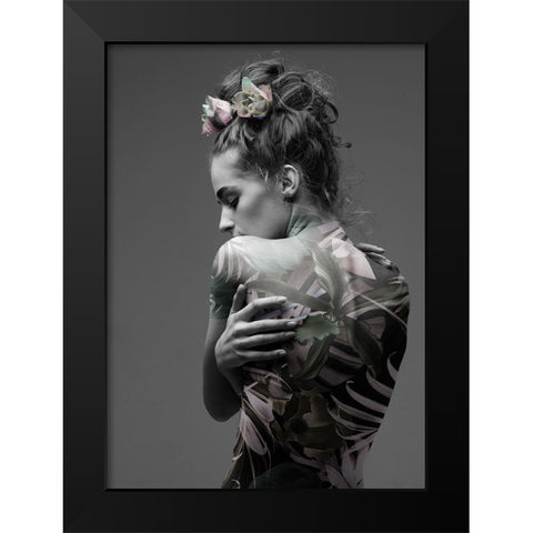 Jungle Fashion 1 Black Modern Wood Framed Art Print by Design Fabrikken