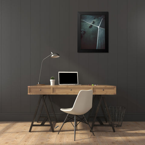 Crossroads Black Modern Wood Framed Art Print by Design Fabrikken