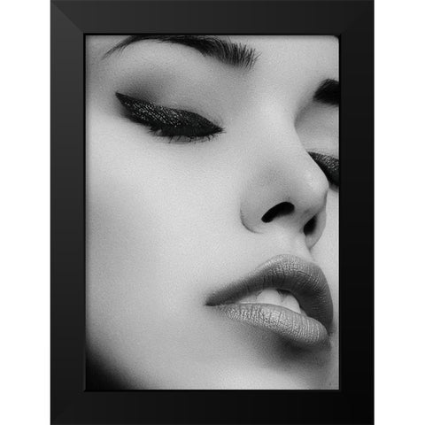Face 1 Black Modern Wood Framed Art Print by Design Fabrikken