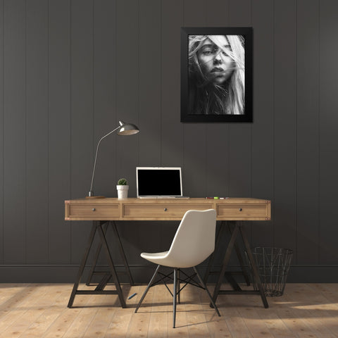 Face 3 Black Modern Wood Framed Art Print by Design Fabrikken