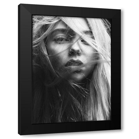 Face 3 Black Modern Wood Framed Art Print by Design Fabrikken