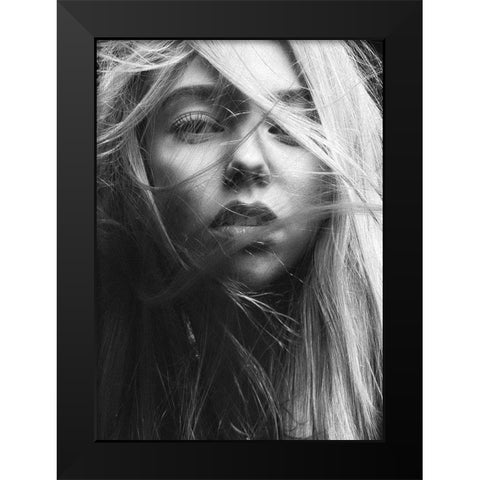 Face 3 Black Modern Wood Framed Art Print by Design Fabrikken