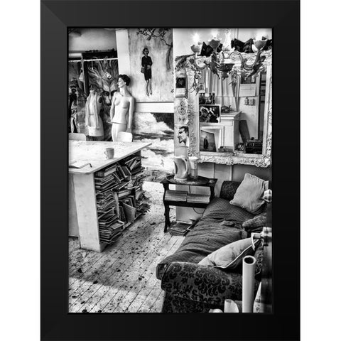 Workspace Black Modern Wood Framed Art Print by Design Fabrikken