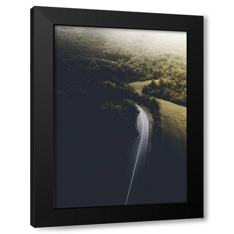 Road to Darkness Black Modern Wood Framed Art Print by Design Fabrikken