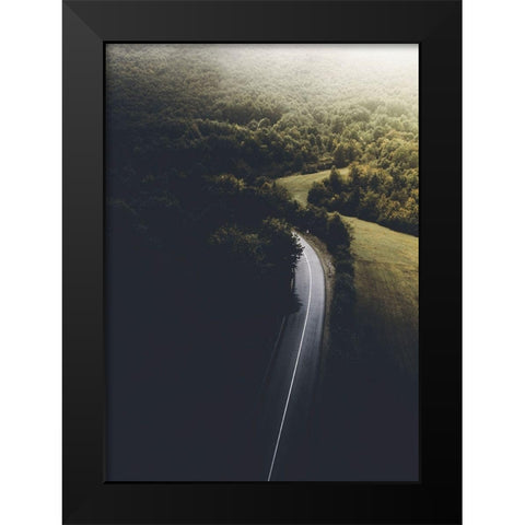 Road to Darkness Black Modern Wood Framed Art Print by Design Fabrikken
