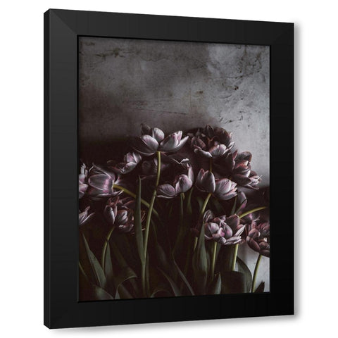 Dark Tulips Black Modern Wood Framed Art Print with Double Matting by Design Fabrikken