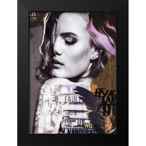 Fly Again Black Modern Wood Framed Art Print by Design Fabrikken