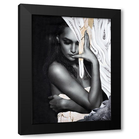 Paper Look 1 Black Modern Wood Framed Art Print by Design Fabrikken
