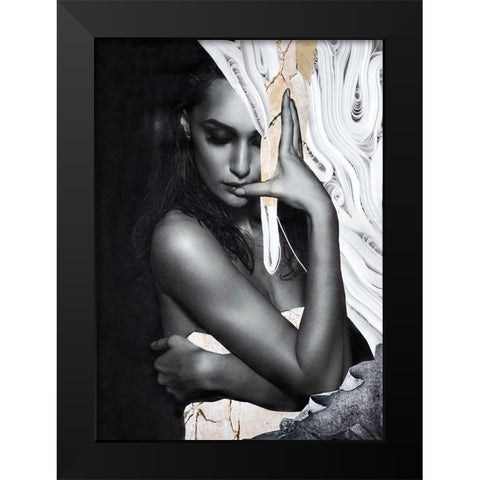 Paper Look 1 Black Modern Wood Framed Art Print by Design Fabrikken