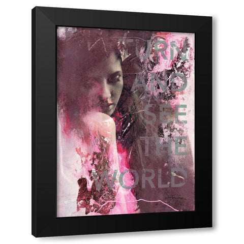 Turn and See Black Modern Wood Framed Art Print by Design Fabrikken