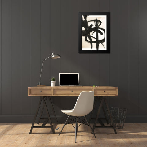 Graphical Shapes 7 Black Modern Wood Framed Art Print by Design Fabrikken