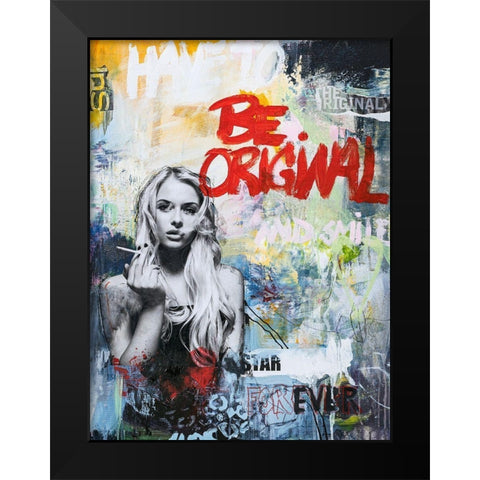 Be Original Black Modern Wood Framed Art Print by Design Fabrikken