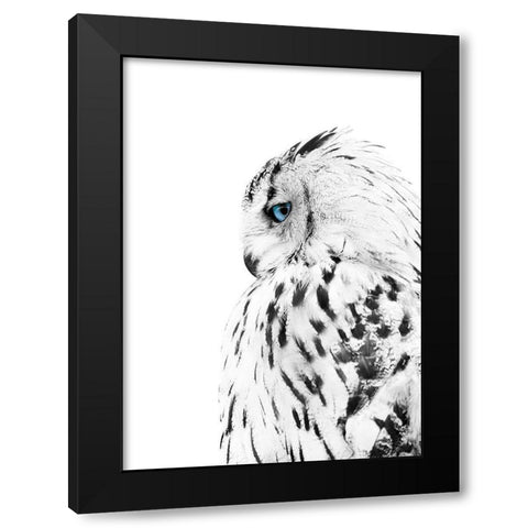 White Owl Black Modern Wood Framed Art Print by Design Fabrikken