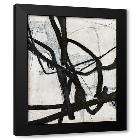 Graphical Lines 6 Black Modern Wood Framed Art Print with Double Matting by Design Fabrikken