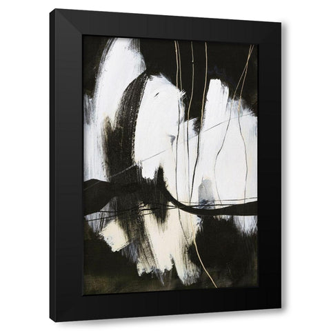 Behind Lines Black Modern Wood Framed Art Print by Design Fabrikken