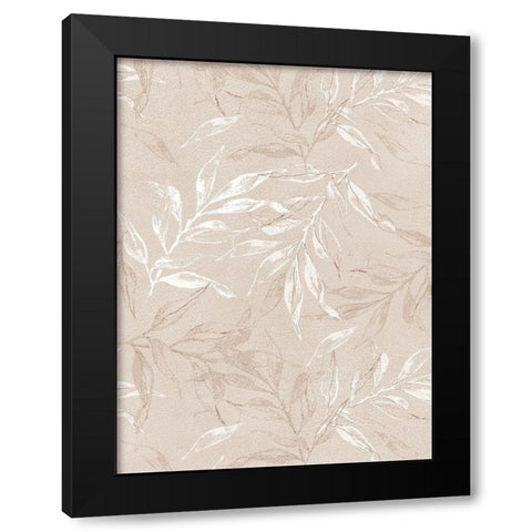 White Leaves 1 Black Modern Wood Framed Art Print with Double Matting by Design Fabrikken