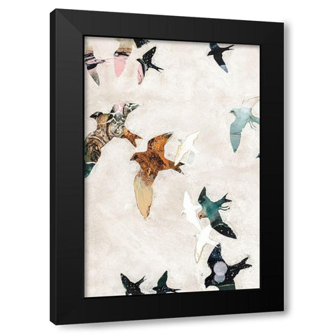 Abstract Birds 1 Black Modern Wood Framed Art Print by Design Fabrikken