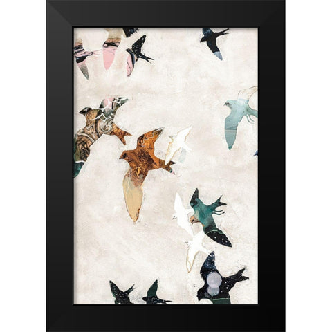Abstract Birds 1 Black Modern Wood Framed Art Print by Design Fabrikken