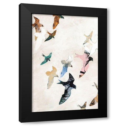 Abstract Birds 2 Black Modern Wood Framed Art Print with Double Matting by Design Fabrikken