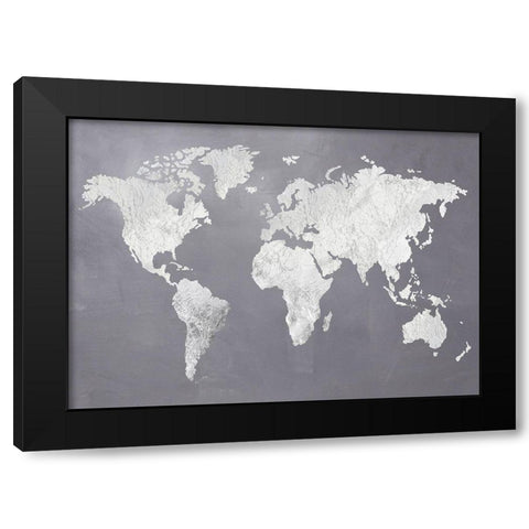 Silver World Black Modern Wood Framed Art Print with Double Matting by Design Fabrikken