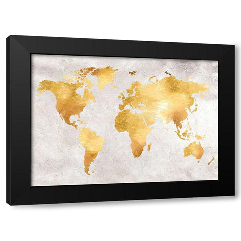 Gold World Black Modern Wood Framed Art Print by Design Fabrikken