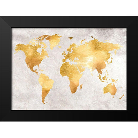 Gold World Black Modern Wood Framed Art Print by Design Fabrikken