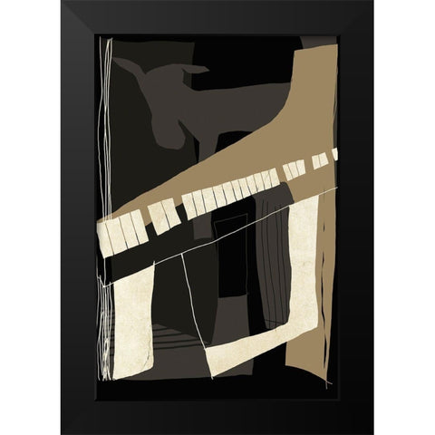 Goat Plays The Piano Black Modern Wood Framed Art Print by Design Fabrikken