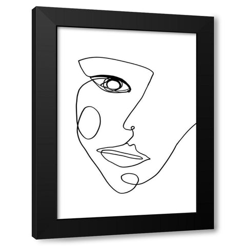 Face Line 2 Black Modern Wood Framed Art Print with Double Matting by Design Fabrikken