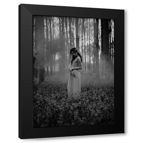 Girl in the Woods Black Modern Wood Framed Art Print with Double Matting by Design Fabrikken