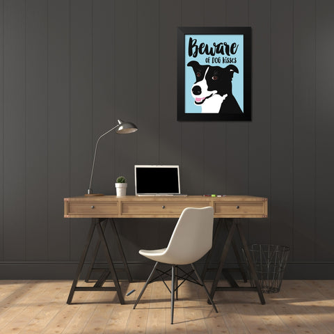 Beware of Dog Kisses Black Modern Wood Framed Art Print by Oliphant, Ginger