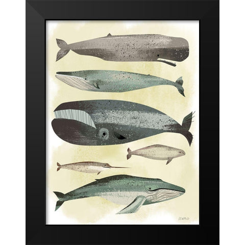 Whales Black Modern Wood Framed Art Print by Oswald, Pete