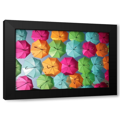 Portugal Umbrella 1 Black Modern Wood Framed Art Print with Double Matting by Okula, Carina