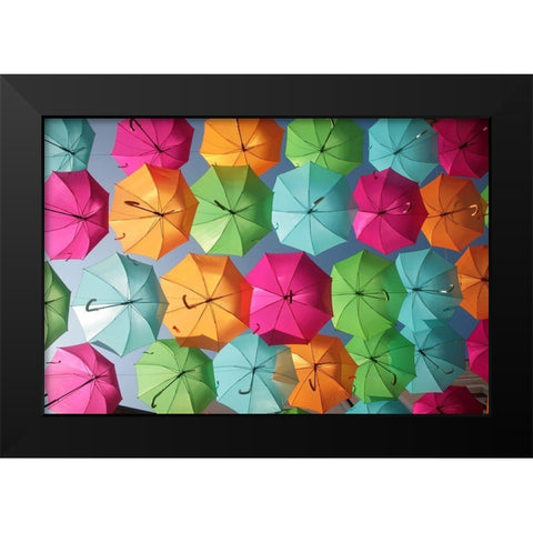 Portugal Umbrella 1 Black Modern Wood Framed Art Print by Okula, Carina