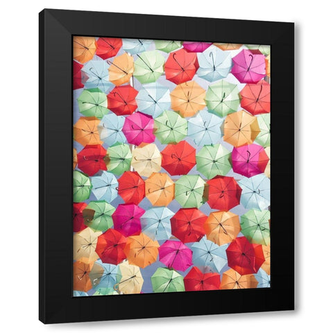 Portugal Umbrella 2 Black Modern Wood Framed Art Print with Double Matting by Okula, Carina
