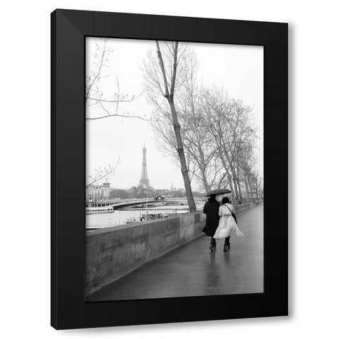 Paris In The Rain I Love Black Modern Wood Framed Art Print with Double Matting by Okula, Carina