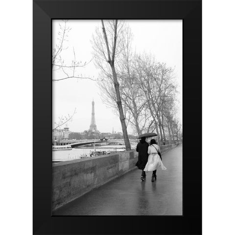 Paris In The Rain I Love Black Modern Wood Framed Art Print by Okula, Carina