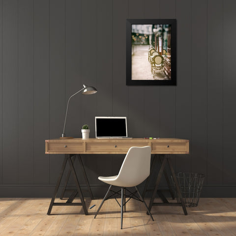 Cafe Chairs on Quiet Village Street Black Modern Wood Framed Art Print by Okula, Carina
